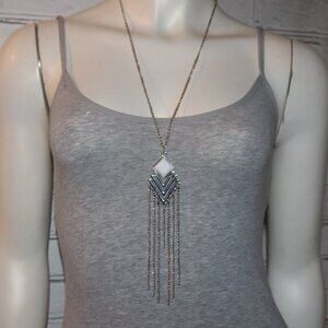 Beautiful long silver and white statement necklace 28"